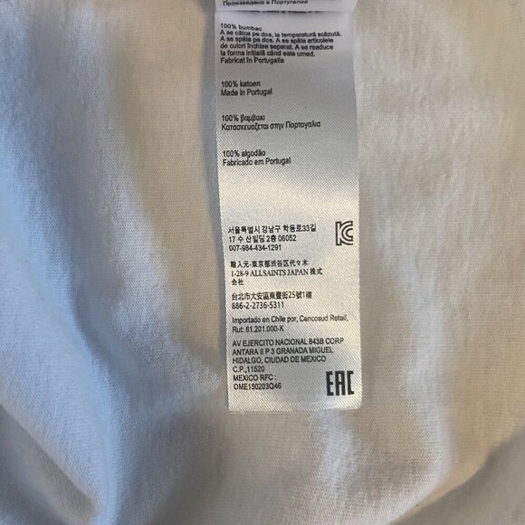 All Saints Logo T Shirt Mens S White Short Sleeve Crewneck Spell Out Cotton Roll - Picture 11 of 13